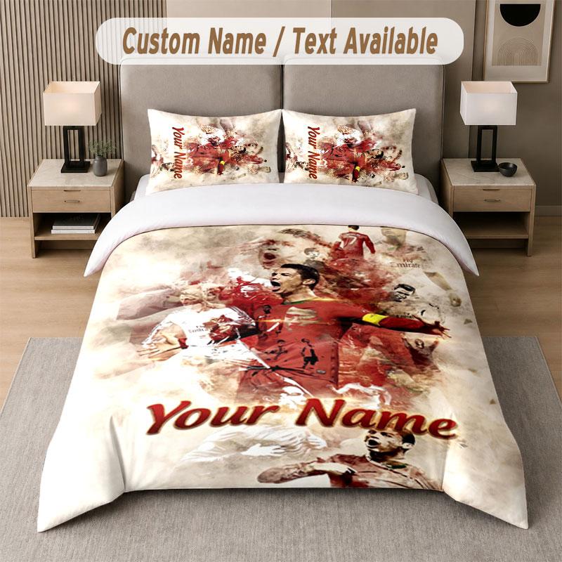 Custom Bedding Set Cristiano Ronaldo Pattern, Print Name Text 1 Duvet Cover Plus 2 Pillowcases Home Textile