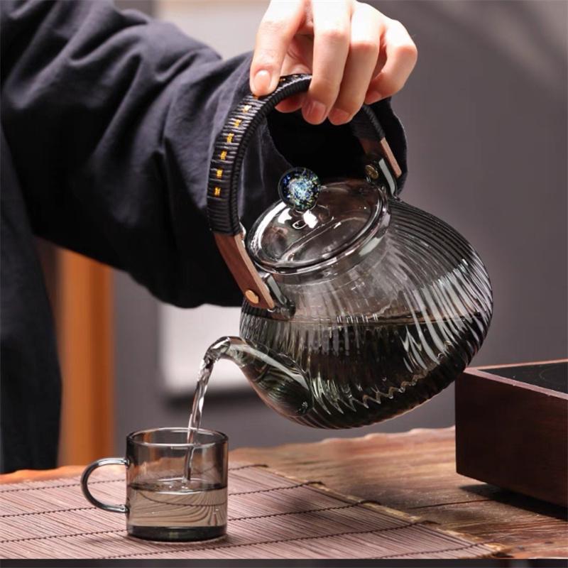 700ml Grau Gestreifte Glas Teekanne Teekessel Balken Teekanne Set Chinesisches Kung Fu Tee Set Teekocher Teeei Teegeschirr Tee Sets