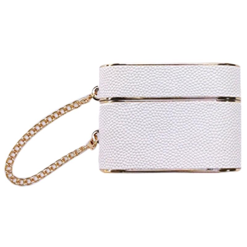 

For Apple AirPods 3 Earphone Case Cylinder Shape Leather+PC Earbud Cover with Strap White