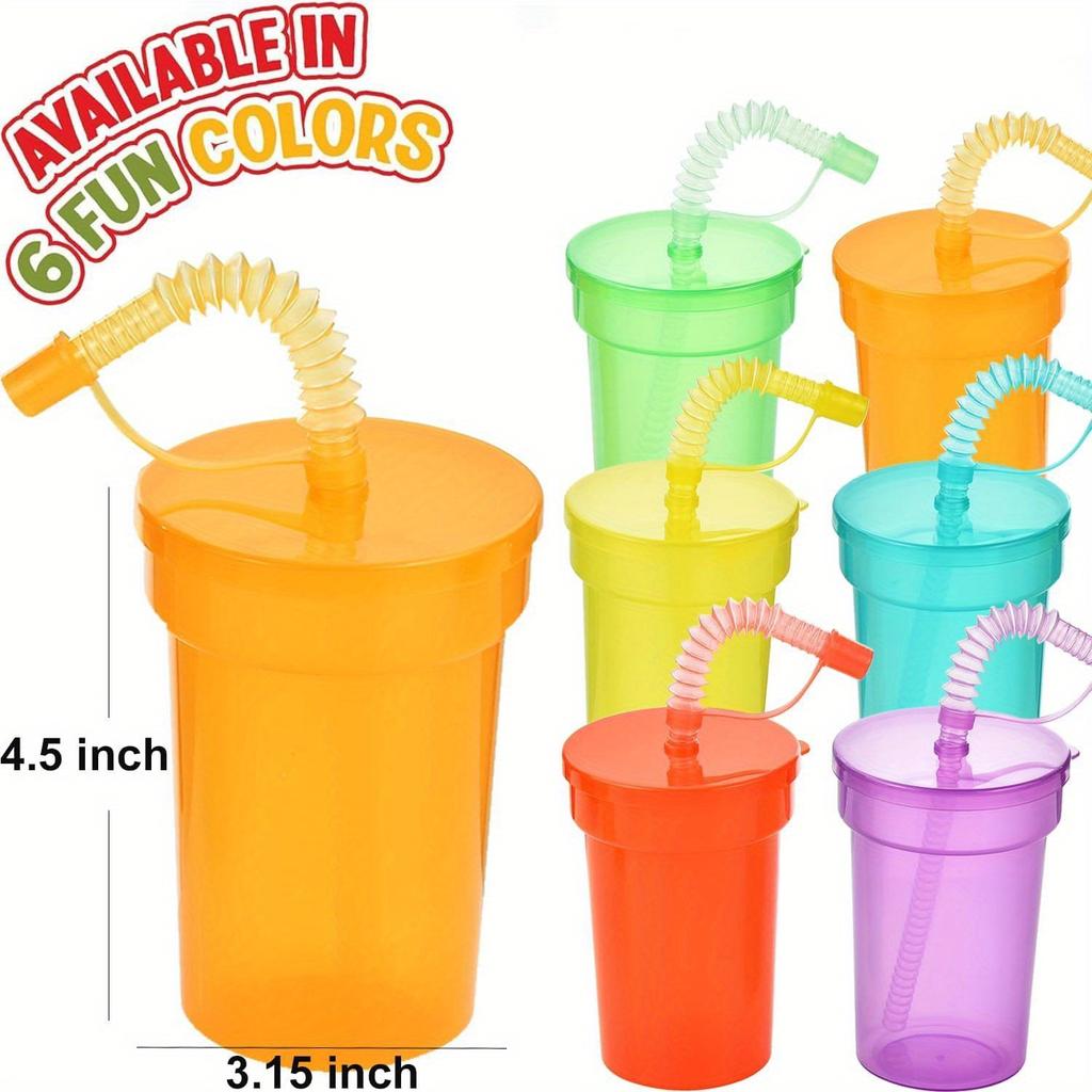 Neon Sipper Cups Reusable Spill-Proof Drinking Cups with Lids and Straws for Birthday Party Travel Xmas Juice Mug Water Bottle
