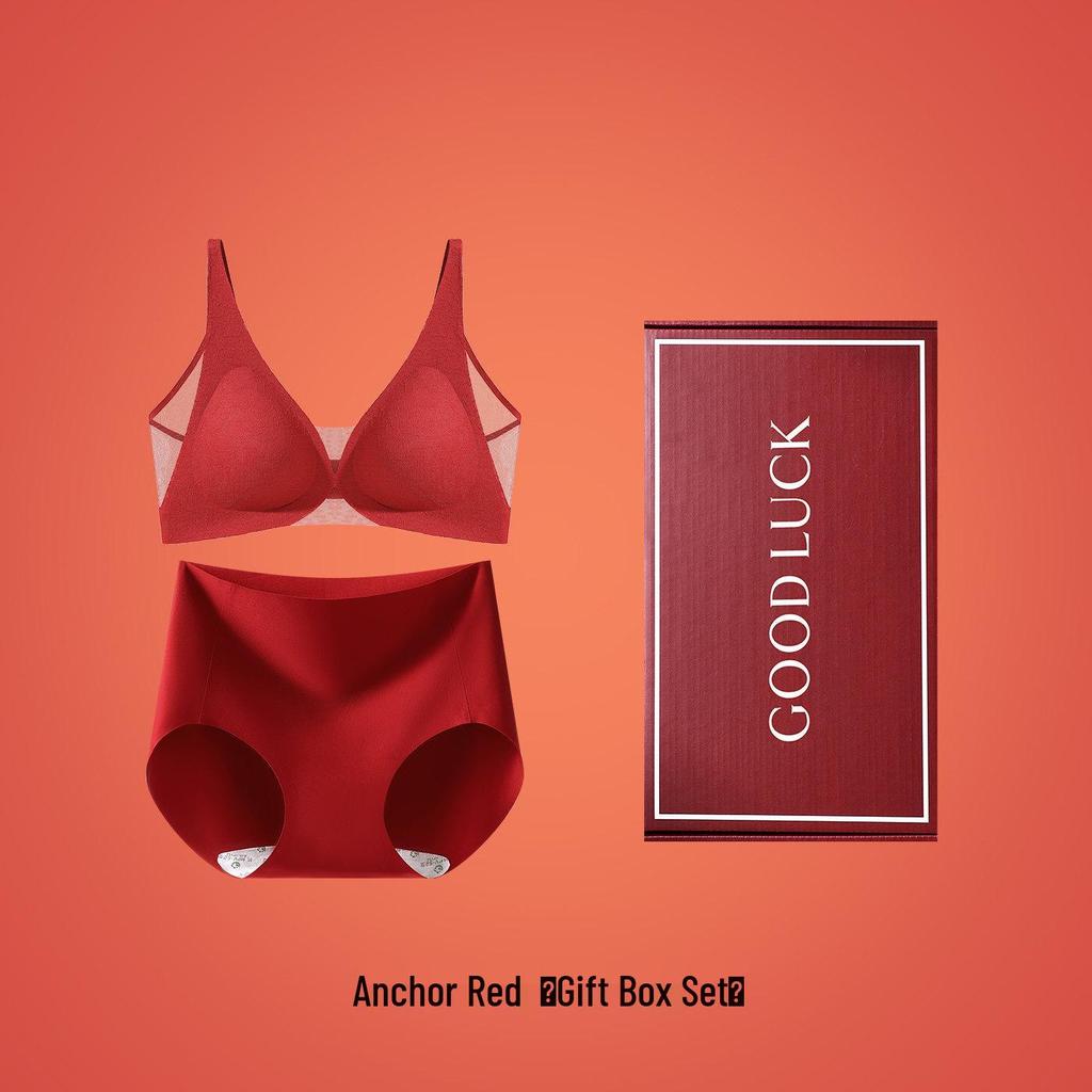 Women's Red Tiger Year Bridal Lingerie Set: Seamless Mesh Push-Up Bra & Panty Gift Box