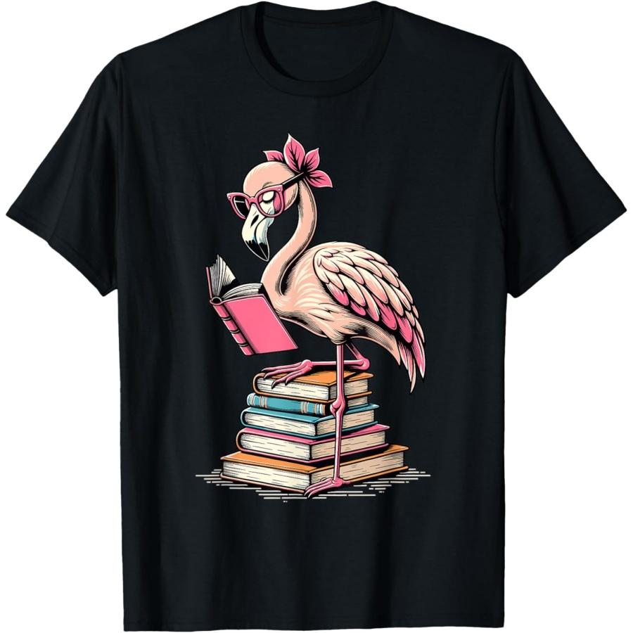 Book Lover Cute Flamingo Reading Teacher Librarian Women T-Shirt S