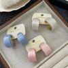 1 Pair Glossy Acrylic Finish Chunky Resin Hoops Metallic Inner Lining Lightweight Construction Acrylic Metal Studs