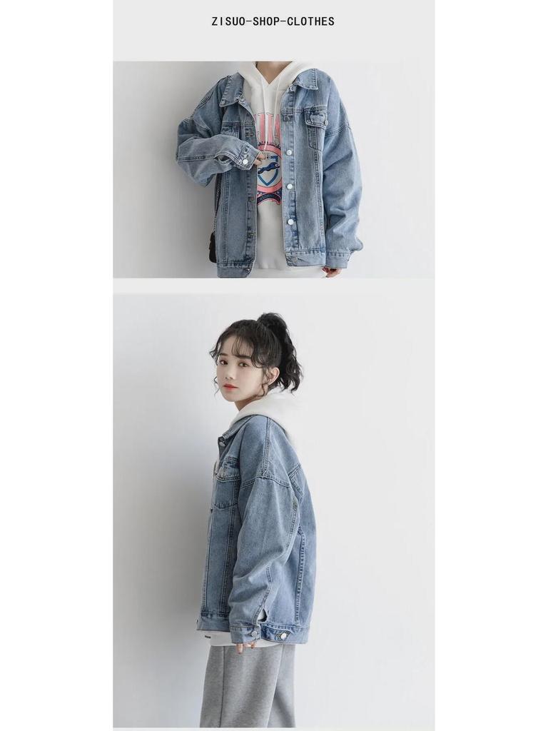 Kurtka damska retro jeansowa: Wszechstronna, codzienna koszula z klapami z długim rękawem