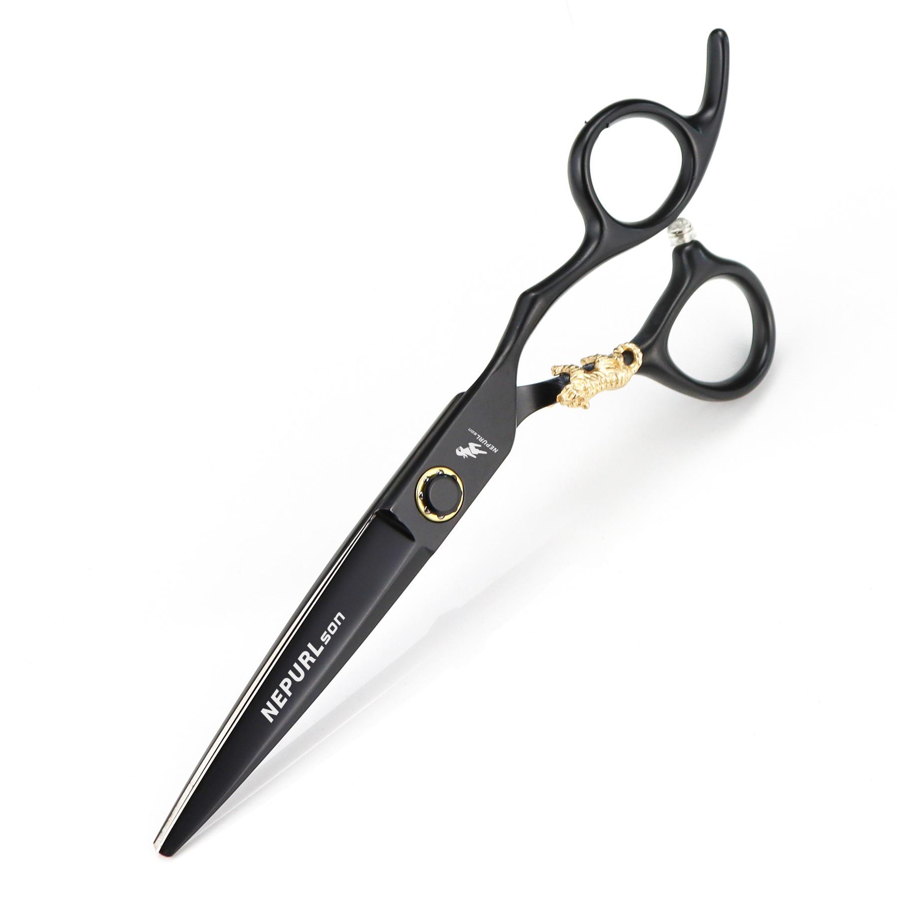 Napsen 6.0-inch Painted Black Hairdressing Shears - Straight & Thinning Little Golden Tiger