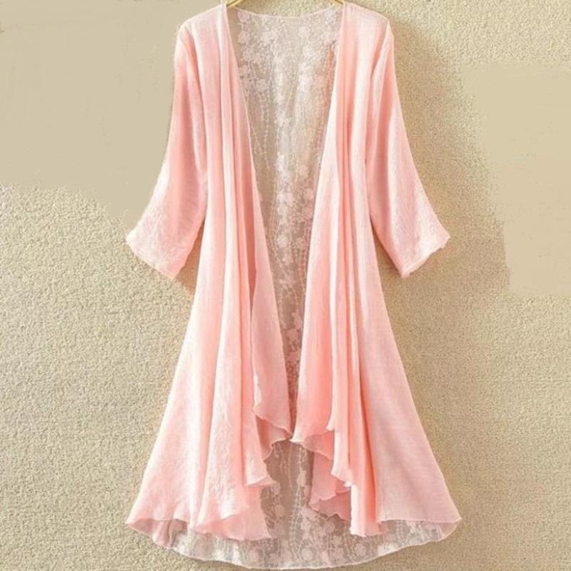 Frühling Sommer Sonnenschutzkleidung Stickerei Strickjacke Einfarbig Damenkleidung Spitze Strickjacken Langarm Damen Dünne Mäntel