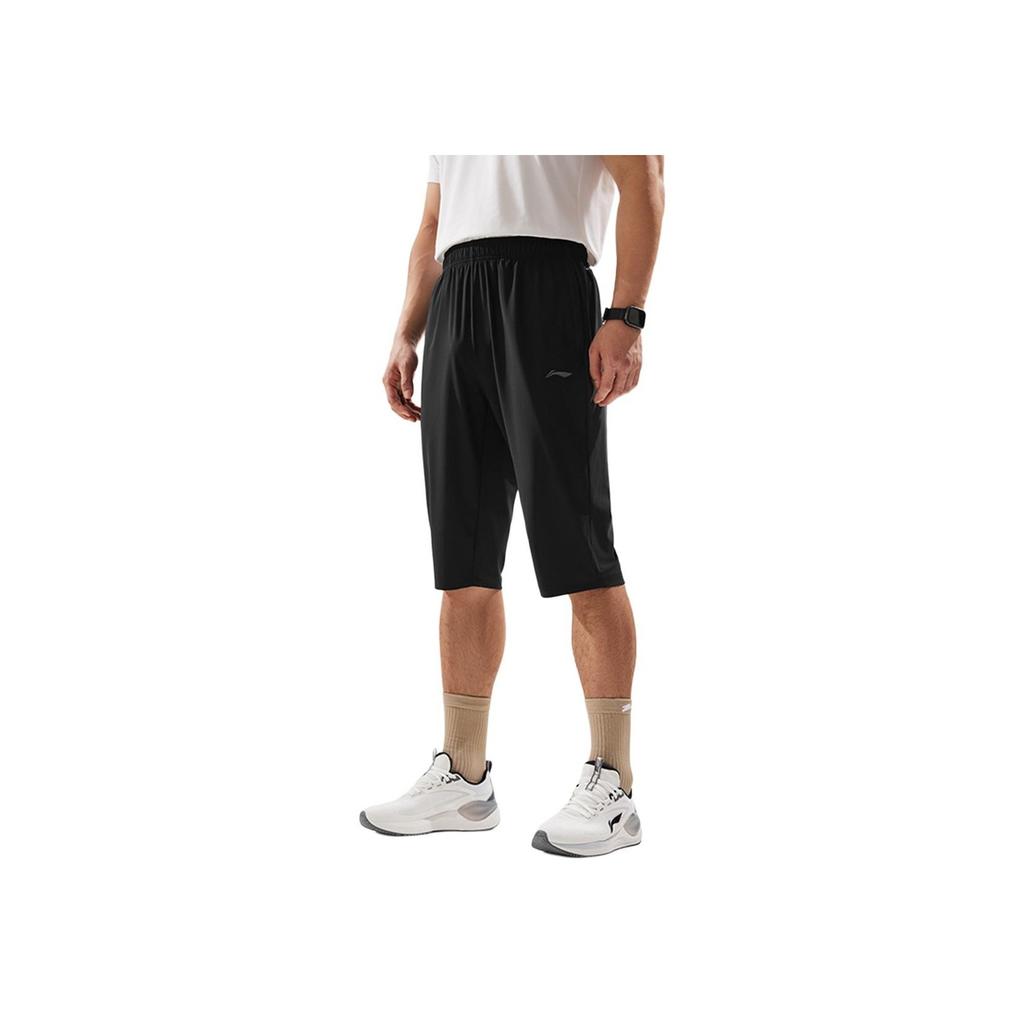 Li Ning Fitness Series Solid Color Breathable Comfortable Casual Shorts Men shorts Black AKYU011-1
