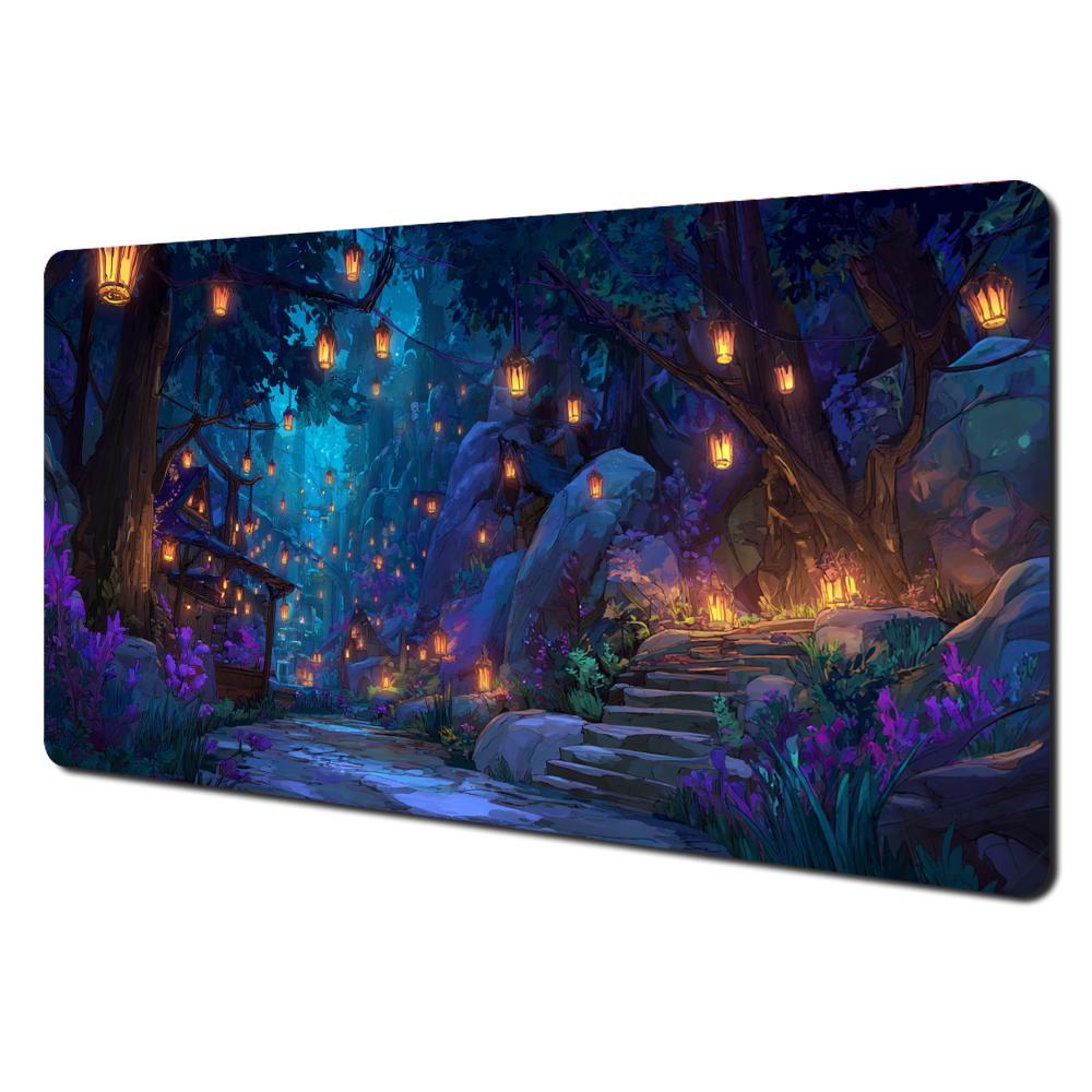 Magic Neon Forest Playmat Fantasy Glowing Tree Tcg Card Game Mat NonSlip Large Desk Mouse Pad