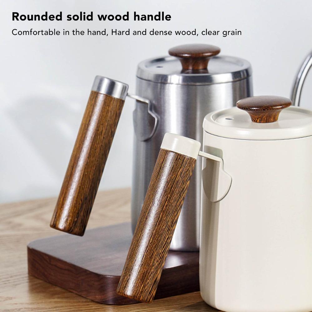 304 Stainless Steel Pour Over Coffee Kettle Wood Handle Narrow Spout Kettle Office Use