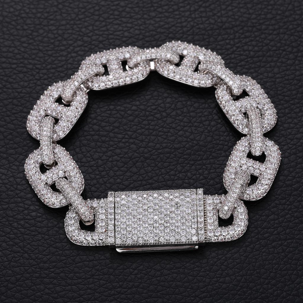 15mm Trendy Cuban-style Zinc Alloy 18K Gold Plated Chain & Link Unisex Bracelet with Slightly Inlaid Shiny Zirconia