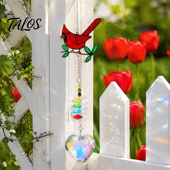 Natural Wildness Window Hangings Faux Crystal Red Bird Suncatcher with Chain, Hanging Ornament Reflective Light Catchers for Porch Prism Heart