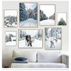 Landscape Pine Forest Snow Elk Nordic Posters And Prints Wall Pictures For Living Room Decor Wall Art Canvas Painting Winter