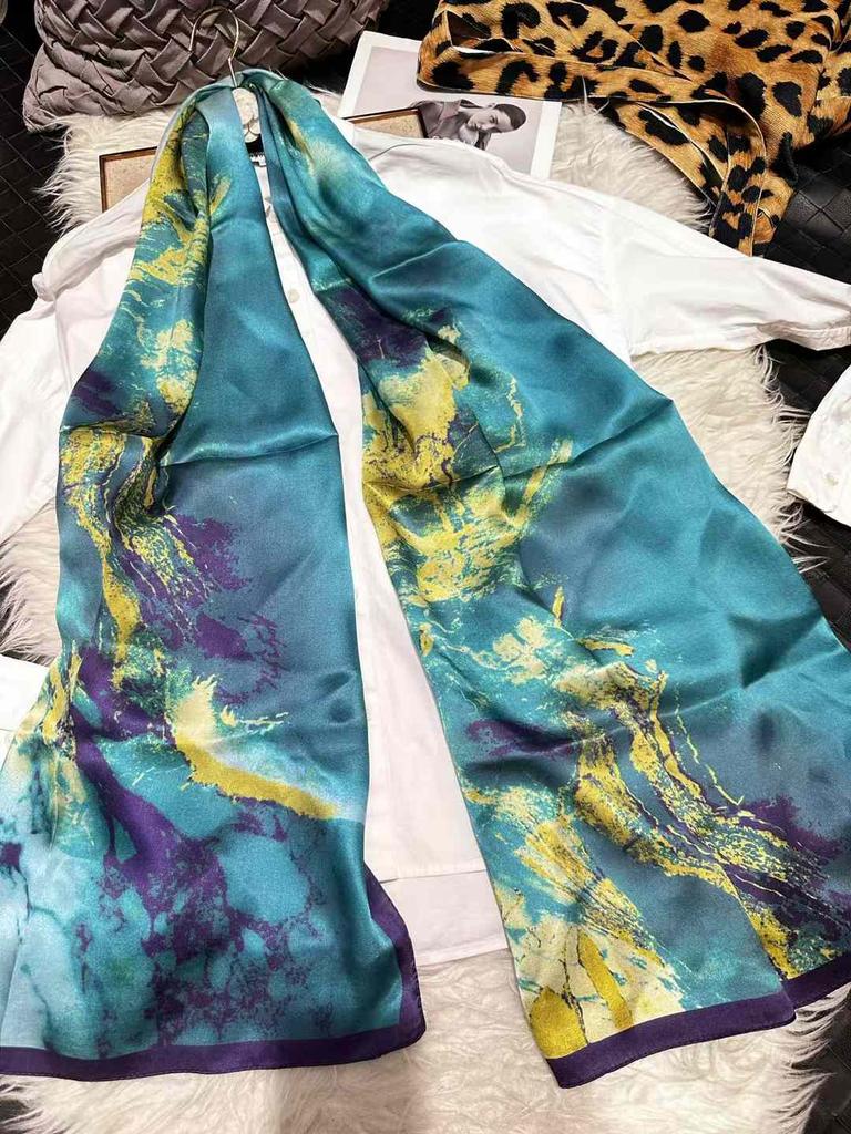 BYSIFA|New Blue Yellow Silk Scarf Printed Winter Elegant Tree Design Long Scarves Shawls Fashion Brand Head Neck Scarves Capes