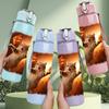 1PC Cat With Fire Background 750ml Color Plastic Sports Water Bottle Leakproof Flip Straw Lid Suitable for Sports Office Home Use