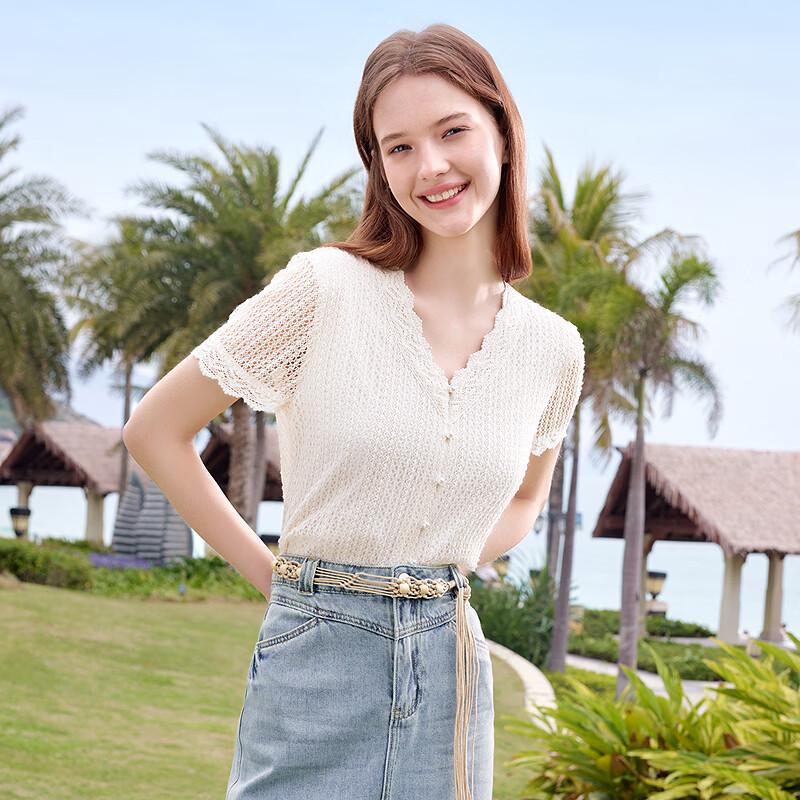 Betu Women's V-Neck Lace Short-Sleeve Top