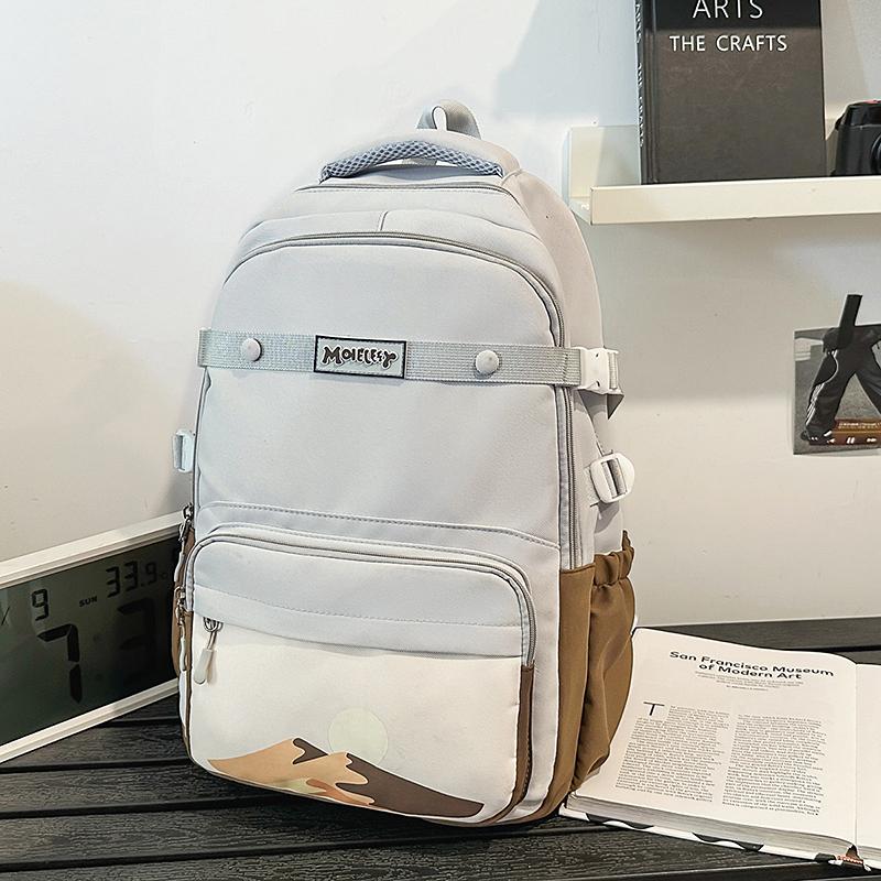 Student Schoolbag Women's Large Capacity Printed Colorblock Travel Backpack Men's Backpack