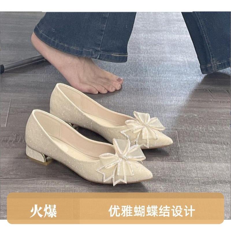 Shoes pointed single shoes new summer with skirt shallow mouth female thick heel bridesmaid versatile temperament