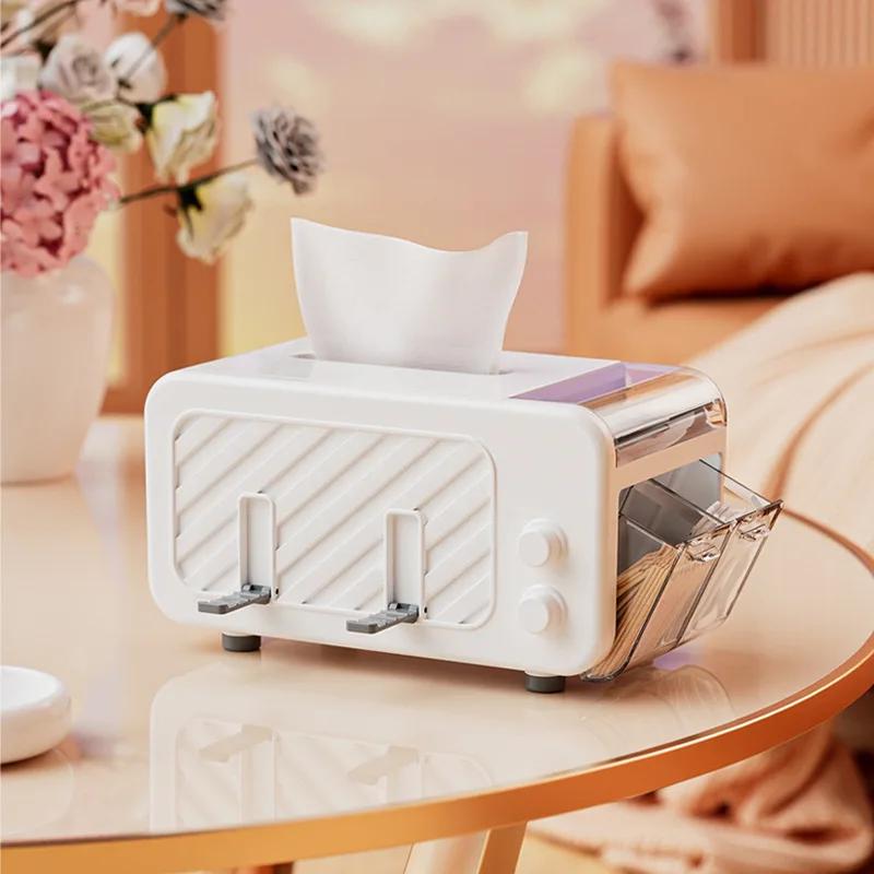 Multifunctional Phone Holder Tissue Box and Side Storage Drawer,storing Cotton Swabs/toothpicks/wires,for Camping,home,office