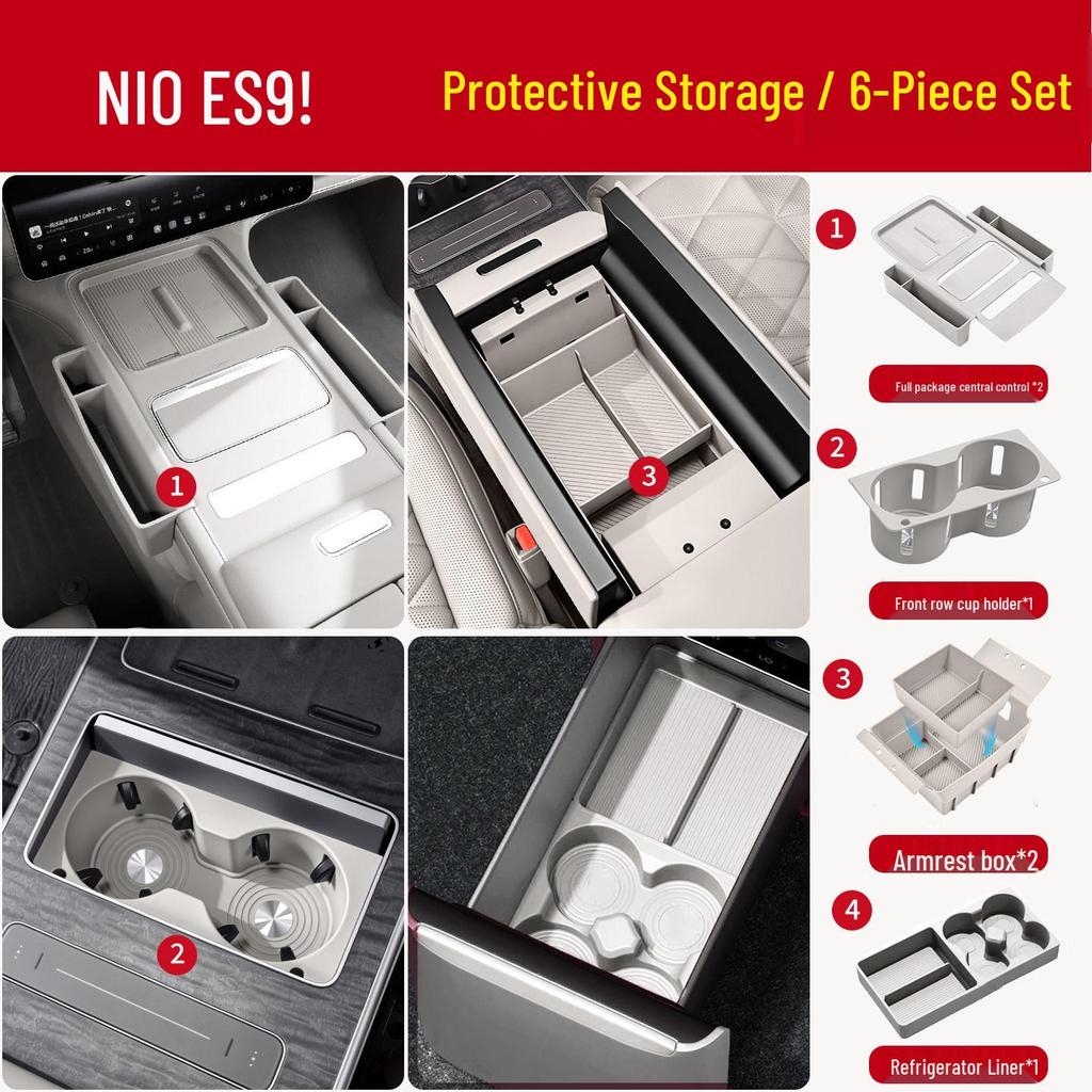 NIO ES9 Center Console Silicone Protective Pad with Full Coverage Cup Holder and Interior Storage