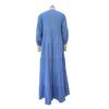 Women Solid Color V Neck Loose Long Sleeve Bohemian Midi Dress