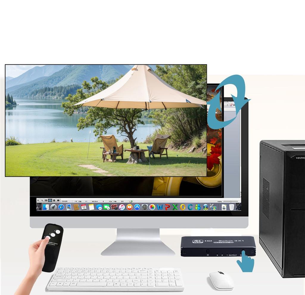 HDMI-Compatible Switch Plug and Play Switcher Selector Box IR Remote Control Support Three Switching Modes for PC/TV Box/PS 4/5