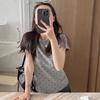 New Arrival Summer Clothing Style Short-sleeved Slim Sweet T-shirt for Girls with Straight Shoulders Slim-fit Slim Design Polka Dot Top