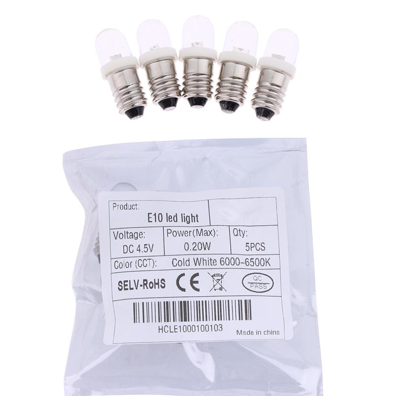 5Pcs Led E10 Dc3V 5V 6V 12V 24V Screw Bulb Warning Signal Bulb E10 Instrumentation Bulb Indicator White Auto Interior Light