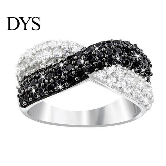 Women Circlet Finger Ring Double Colors Shiny Rhinestone Inlaid Cross Shape Electroplated Lady Daily Jewelry