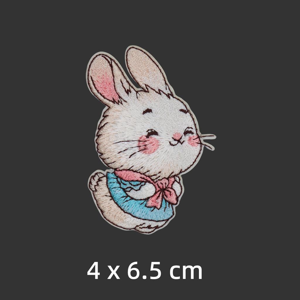 1/4pcs Easter Bunny Embroidery Patches, Iron On For Down Jacket Hole Repair, Self Adhesive Fabric Patch for School Bag Decor
