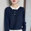 New Spring Autumn New Style Jacquard Knit Undershirt Inner Top Contrast Color Lapel Fashionable Women's Pullover Sweater
