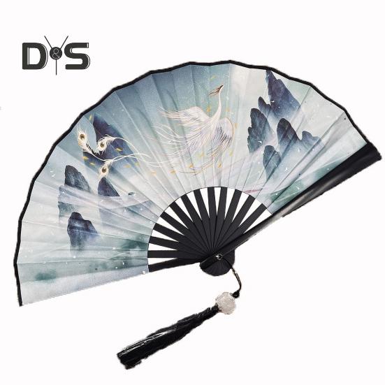 

Складной ручной веер в китайском винтажном стиле, пластиковый двухсторонний веер ханьфу, аксессуары для свадеб, танцевальных вечеринок H