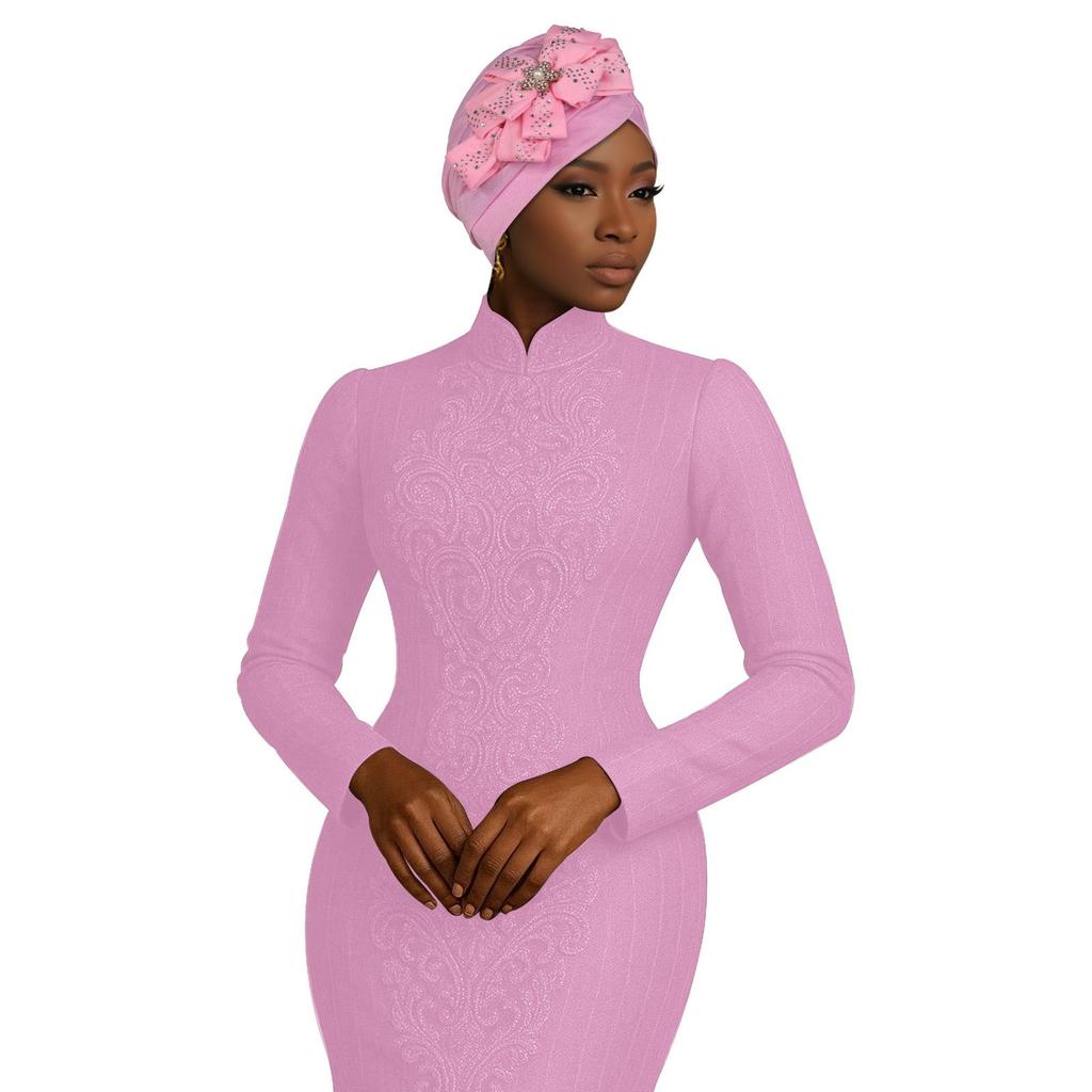 New African Rhinestone Flower Casual Hijab Hat 