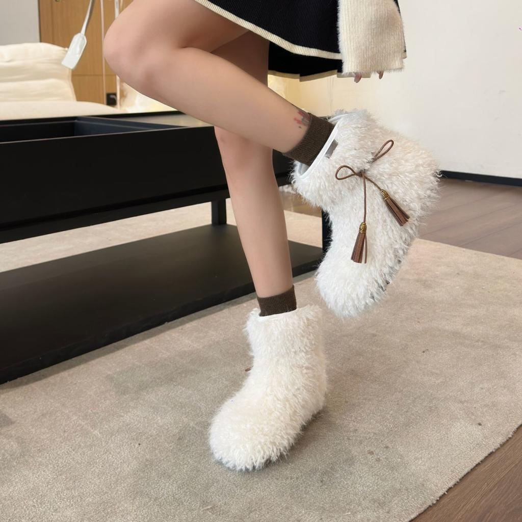 Women's Large Size Soft Sole Winter Warm Fur One Snow Boots Padded Lined Ankle Boots Anti-slip Hiking Casual Sports Cotton Boots Plush Cotton Shoes