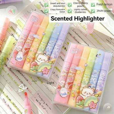 6-Color Fruit-Scented Highlighters with Slanted Tip & Quick-Dry Ink - Non-Bleeding Markers Suitable for Journaling, Drawing, Doodling, Office