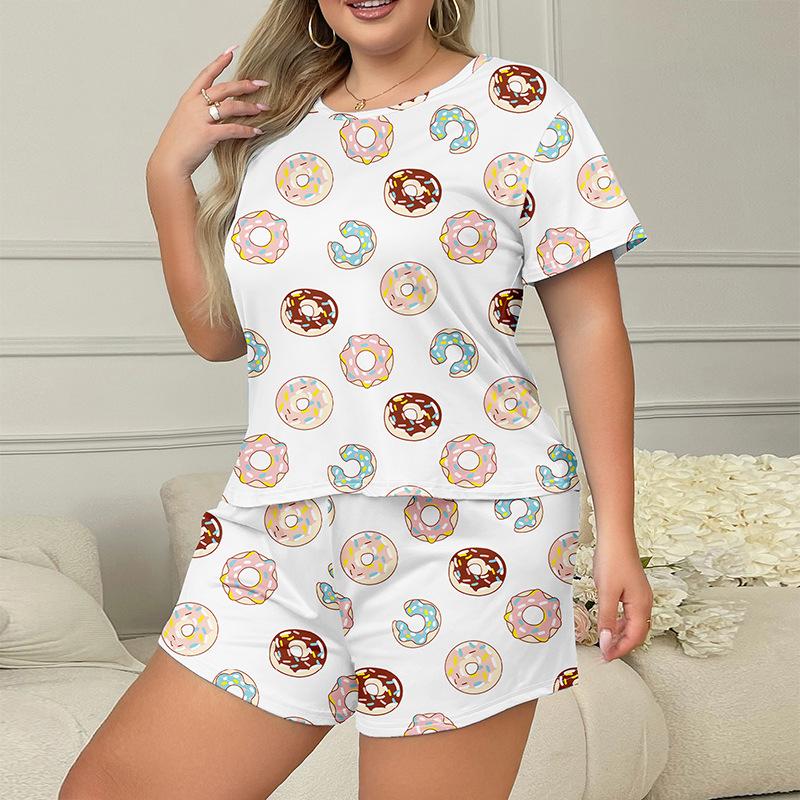 

летние большие размеры 3XL 4XL 5XL с короткими рукавами и шорты пижамный комплект повседневный свободный мультяшный принт белый пижама для женщин комплект одежды для сна домашняя одежда 2XL белый