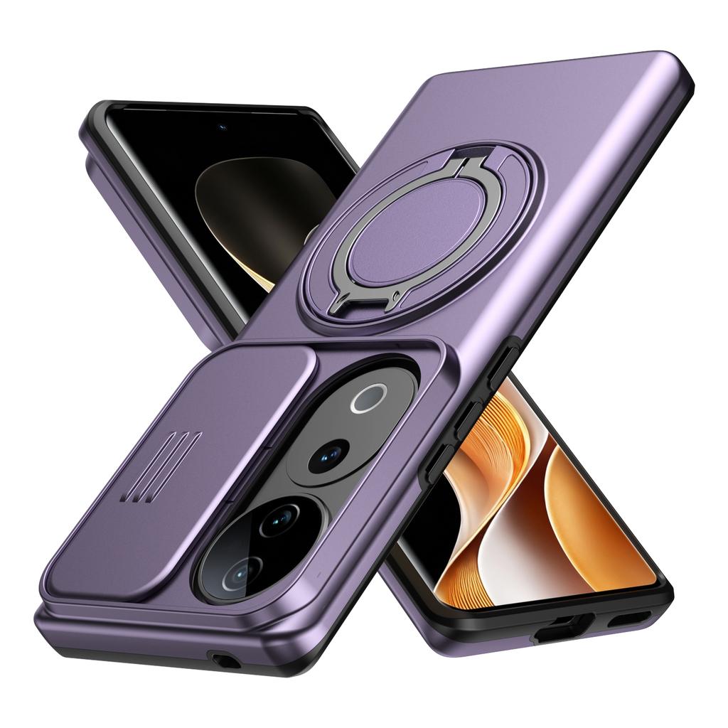 Sliding Camera Lens Cover Armor Phone Case For VIVO V40 V2348 V40Pro V2347 V50 5G V2427 Metal Ring Stand Holder Shockproof Shell