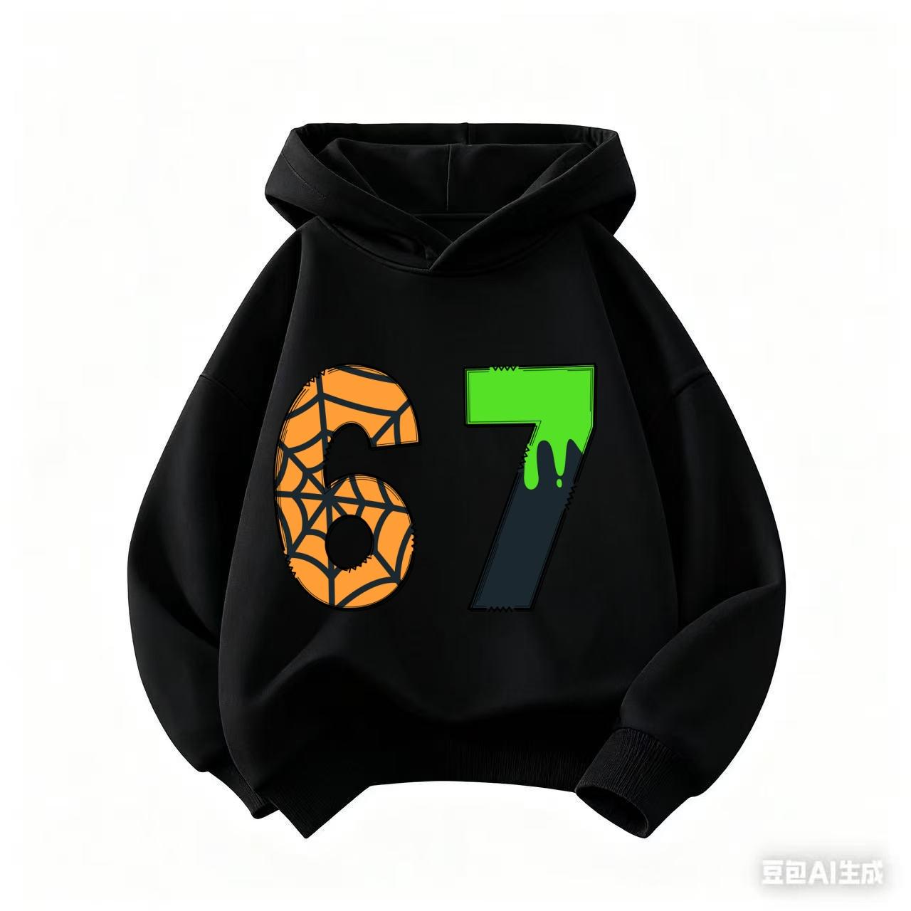 Viral 67 Fun Printed Children s Hooded Sweatshirt Autumn/Winter Fashionable and Comfortable Sports Hoodie 130