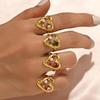 Stainless Steel Heart Ring with Colorful Zircon Stones