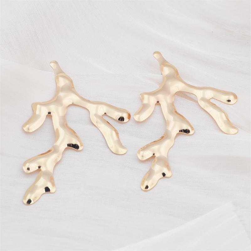 Sweet Big Branch Pendant Golden Smooth Earrings for Women Temperament Sweet Korean Design Jewelry