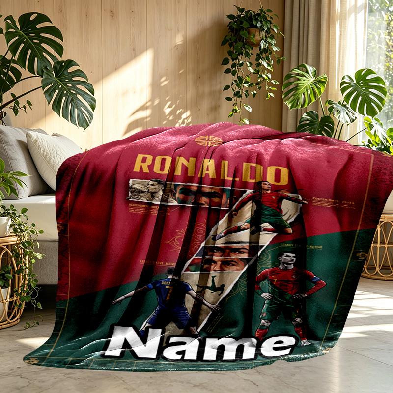 Custom Name Personalized Cristiano Ronaldo Print Blanket, Home Decor, Bedroom, Sofa, Camping, Couch, Gifts for Birthday Christmas