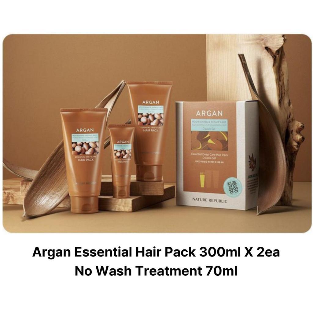[Nature Republic] Argan Essential Deep Care Hair Pack Double Set 670ml (Hair Pack 600ml, Treatment 70ml)