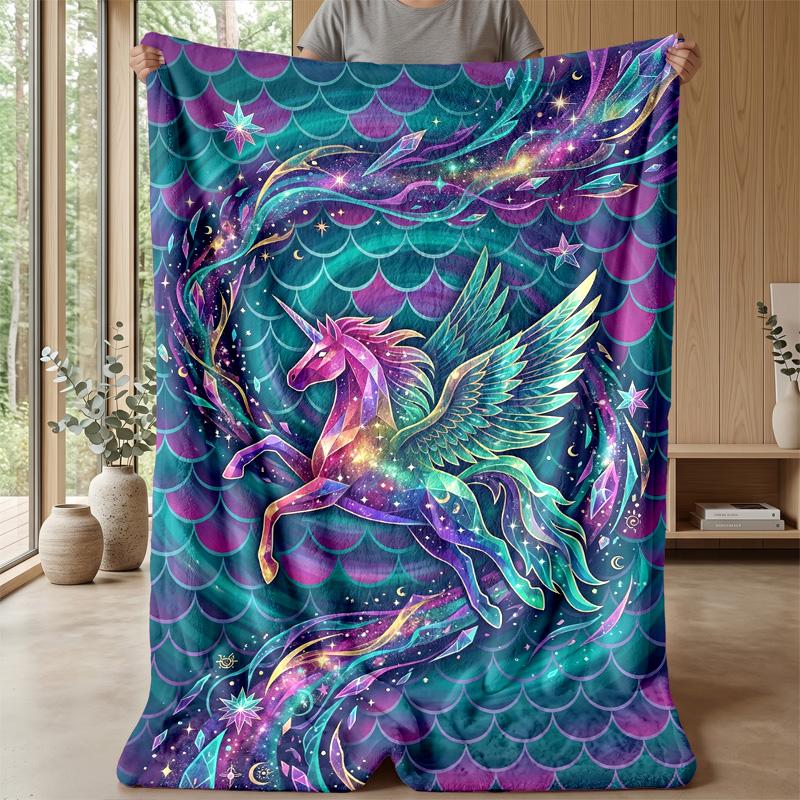 Fantasy Winged Unicorn Theme Blanket Lightweight Warm Flannel Blanket Decorative Throw Blanket for Home Decoration