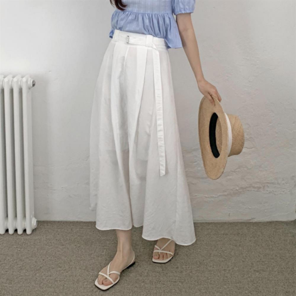 New Arrivals Open Run Women Solid Nylon Belt Flare Long Skirt