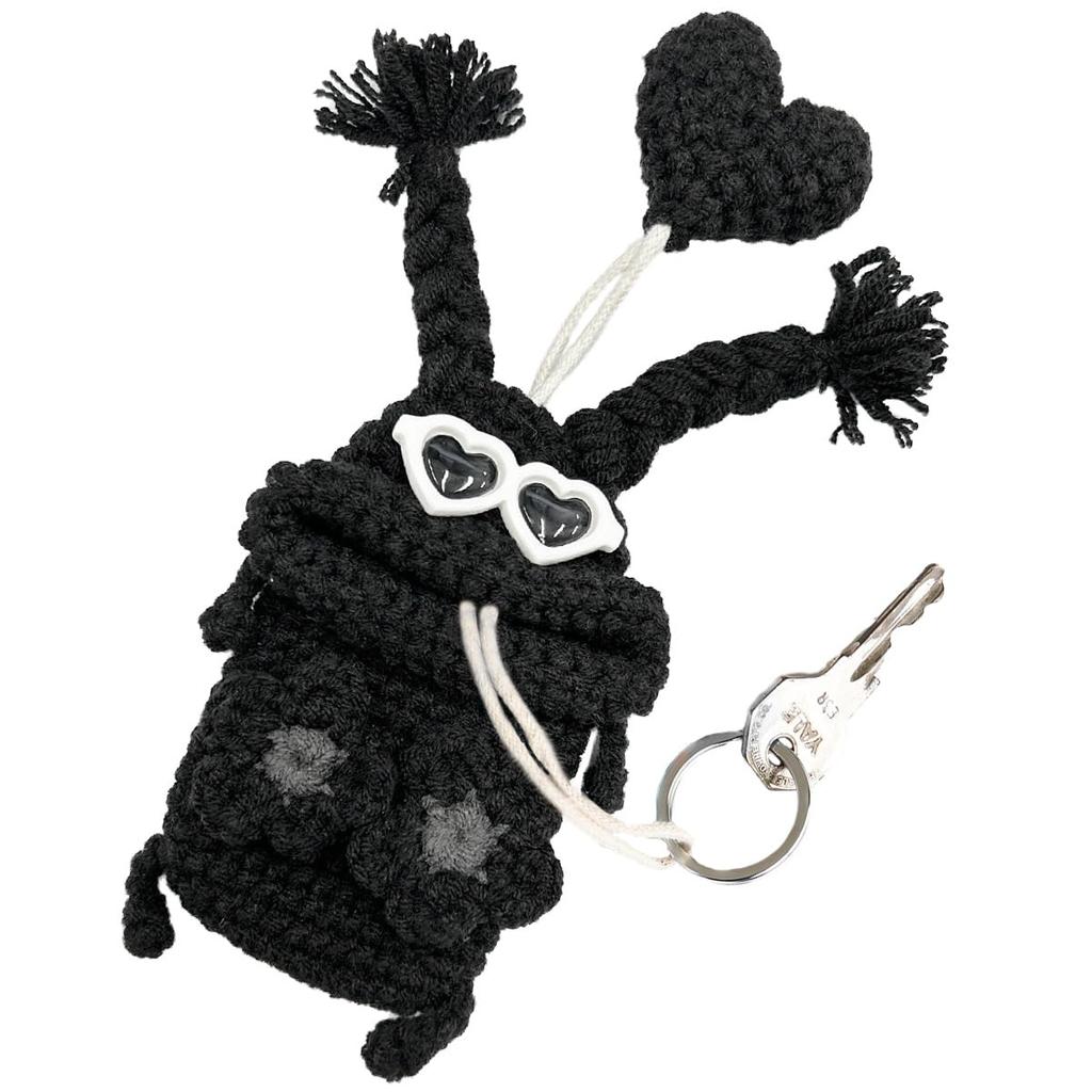 [macaroni Edge] Macaroni Edge Yarn Mascot Key Case, Full Black, Monster Keychain, Accessory Case, Key Storage, Korean Item, Handmade (Vacation)