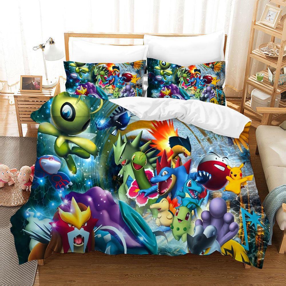 Pokemons Bedding Set Cartoon Anime Children Bedroom Quilt Cover Boy Girl Bedclothes Single Double King Pikachu Duvet Cover Gift
