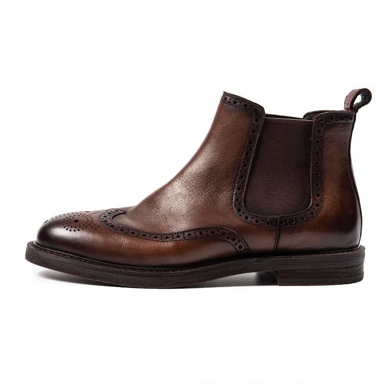 Neue Chelsea Boots Brock Gravierte Lederschuhe Herren Britische Martin Stiefel Rindsleder Mid-Top Herrenstiefel