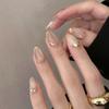 Ongles à Presser Faux Ongles Amande avec Design Ligne Dorée Ongles à Coller Ongles Acryliques Brillant Couverture Complète Ongles à Coller pour Femmes 30 Pièces