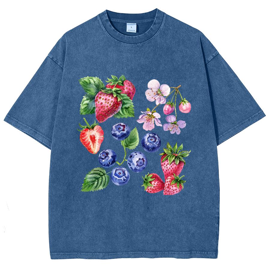 

Летняя женская футболка Распродажа женской одежды Оверсайз Клубничный принт Стираный топ Harajuku с коротким рукавом Повседневный 3XL