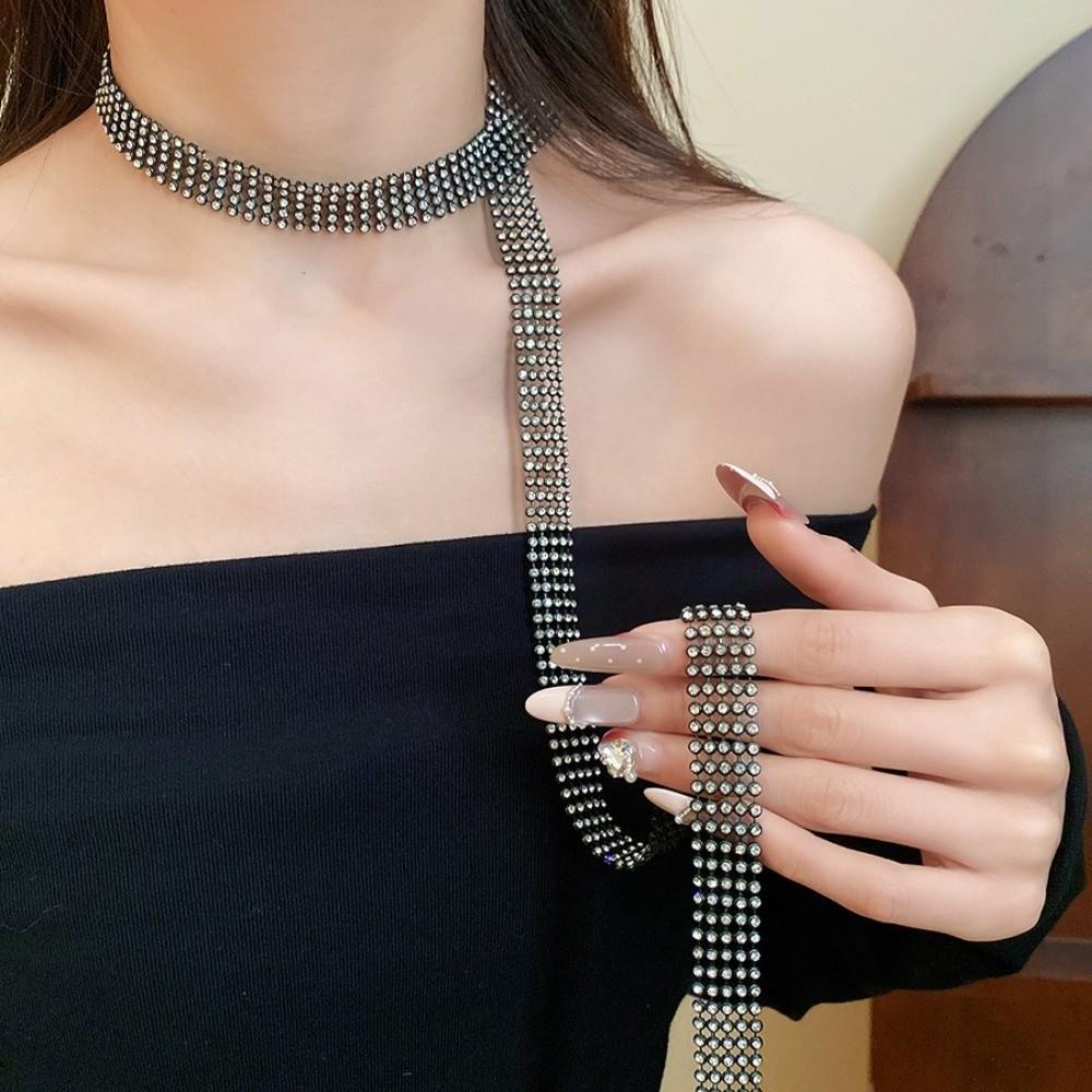 Copper Full Rhinestone Necklace Korean Style Rhinestone Tie  JK Uniform Decoration