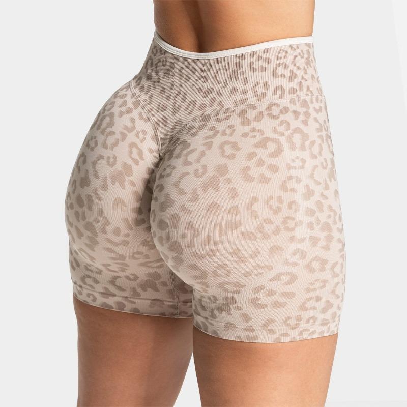 High-Waisted Tummy-Tucking Leopard-Print Color-Blocked Seamless Yoga Shorts Butt-Lifting, Form-Fitting Perfect for Running and Other Sports XS